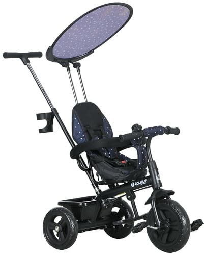 HOMCOM Tricycle Enfants Pare-Soleil Pliable Canne Amovible Benne Rangement 105 x 47 x 98 cm Acier Bleu et Noir