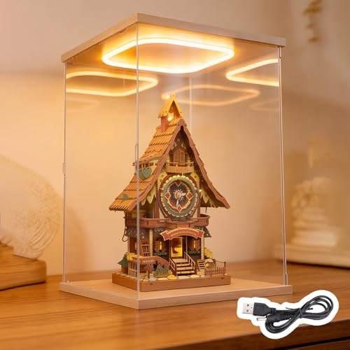 Vitrine en Acrylique Vitrine en Acrylique Transparent avec Éclairage LED, Disponible Plusieurs Hauteurs (20, 30, 40, 50 60 cm), Vitrine Rangement Anti-poussière(35x35x55cm/14x14x22in)