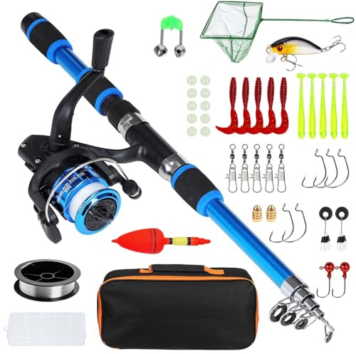 UBERMing Set da Pesca per Bambini e Principianti con 1.8m Canna da Pesca Telescopica Mulinello Esca da Pesca 100m Lenza Guadino e Borsa per Il Trasporto