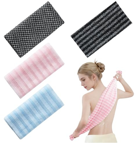 4 stycken japanska peeling handdukar, extra lång rygg skrubborste ryggborste, peeling duk, skrubbande kropp skrubb, peeling duschhandduk, peeling badhandduk för män och kvinnor, rengöring och spa