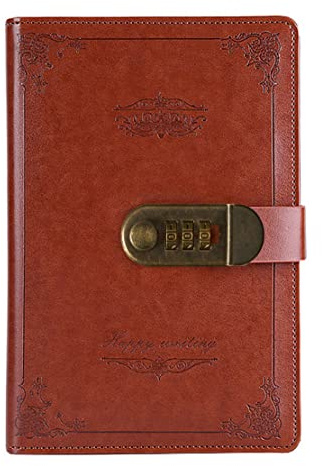 NectaRoy Journal en Cuir PU écriture Carnet, Taille Quotidien Relié Avec Serrure à Combinaison Serrure Mot de Passe Bloc-notes, Cahier/Journal Bloc-notes, Taille 215x150mm