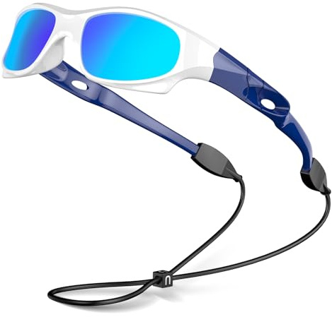 VATTER Kids Polarized Sunglasses UV400 Protection for Boys Girls Shatterproof Lightweight Baseball Sports Glasses for Outdoor 816 white blue lenses