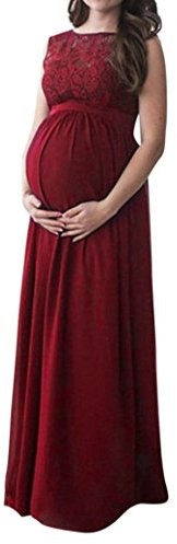 DAY8 Robe Femme Enceinte Sexy Grande Taille été Maxi Jupe Robe Femme Enceinte Photographie Mousseline Longue Soirée Robe Maternité Grossesse Dentelle Femme Vetements Chic Pas Cher (M, Rouge)