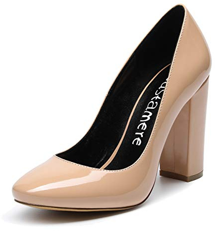 Castamere Chaussures Femme Haut Talon 10CM Escarpins Femme Bout Rond Confort Classique Mode Sexy Fête Mariage Bureau High Heels Verni Nu Escarpin EU 36