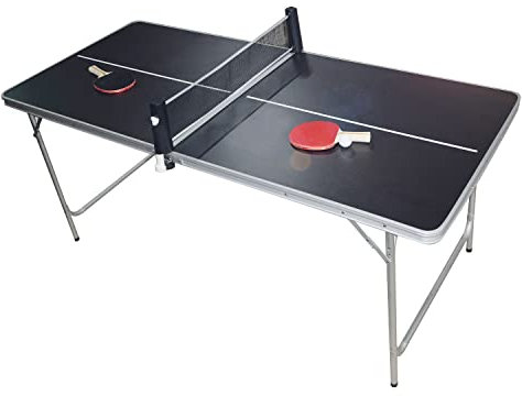 PingPong Tisch by BeerCup Klappbare Tischtennisplatte, HBT: 180 x80 x76 cm, tragbar inklusive Netz, 2 Schläger, Ballhalter & 6 Bälle