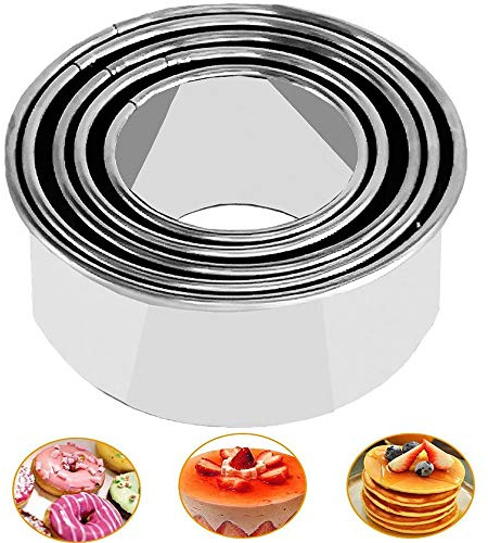 5Pcs Cookie Cutters - Stainless Steel Biscuit Cutters/Dumpling Cutters/Cake Pastry Cutters/Cake Cookie Scone Cutters Molds stamps for Cooking Baking (Round Edge, 5Pcs)