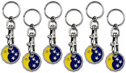 Craft 4 You Pack of 6 x Shopping Trolley Token UK Keyring £1 Coin Shape Pound Tokens Key Ring for Supermarkets Locker Gym (6 x Moon&Star)