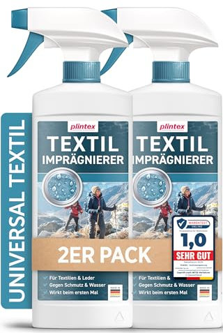 PLINTEX® Textil Imprägnierspray 2x580ml für Funkionstextilien ohne Baumwollanteil, Leder und Schuhe - Nano Membran Imprägnierung - Dermatologisch getestet & atmungsaktiv