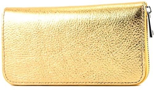 modamoda de SILBER-P02 Damen Leder Geldbörse Portemonnaie lang Handmade in Italy, Farbe:Gold-Metallic