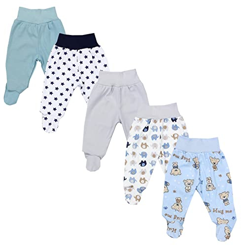 TupTam Baby Unisex Hose mit Fuß Bunte 5er Pack, Farbe: Junge 9, Größe: 50