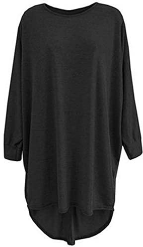 Tease Women Plain Oversized Long Sleeve Batwing Dip Hem Baggy Ladies Loose Top Plus (24, Black)