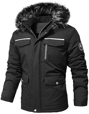 Didadihu Winterjacken Herren - Atmungsaktiv Herren-Jacken Teenager Arbeitsjacke Skijacke Wasserdichte Men Winterjacke Reitjacke Jackenerweiterung Grosse Grössen Security,Schwarz,L