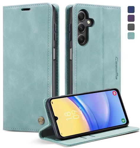 KZB Handyhülle für Samsung Galaxy A15 5G Hülle Premium Leder Klappbar Tasche Flip Case Magnet Kartenfach Standfunktion Klapphülle Schutzhülle für Samsung Galaxy A15 4G/5G - HellBlau