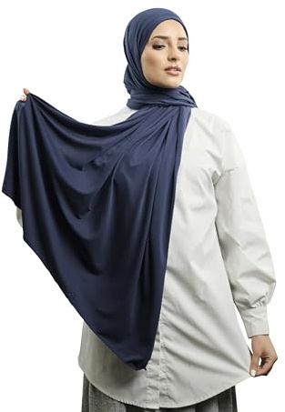 AREESHA Luxury Jersey Hijab Scarf Cotton Shawl Wrap Headscarf - Made in Dubai (Navy Blue)