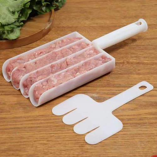 White Creative Kitchen Triple Meatball Maker, Meat Ball Scoop with Cutting Spade Ball Maker, None-Stick Meatball Maker Melon Ballers，Fruit and Vegetable Tools