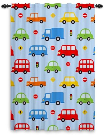 ggaimwf Tende per auto del fumetto Veicolo autobus Tende blu per la camera da letto dei bambini Tende per finestre Tasca per asta Cameretta per la stanza dei giochi dei ragazzi 107x160cm 1 Pannello