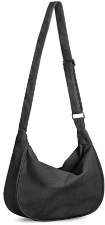 FITDON Halbmond Tasche Damen Crossbody Schultertasche, Hobo Casual Crossbody Bag Cord Umhängetasche mit verstellbarer Schultergurt, Schwarz