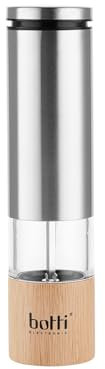 Botti Bari Macinapepe Elettrico in Acciaio Inossidabile | Grano di Macinatura Regolabile | Illuminazione Pratica | Macinino in Ceramica di Alta Qualità | Materiali Robusti in Acciaio Inossidabile