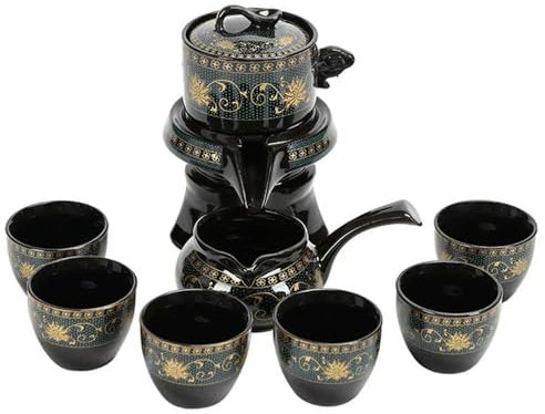 Gift Teapot Tea Cups Set Full Flower Graphite Automatic Rotation Tea Set, Kung Fu Tea Set, Home Full Set, Ooffice Tea Pot, Tea Cup, Minimalist