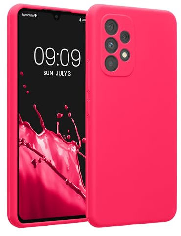 kwmobile Carcasa Compatible con Samsung Galaxy A53 5G Funda - Case TPU y Silicona con Interior de Microfibra - Suave Protector antigolpes para móvil - Rosa neón