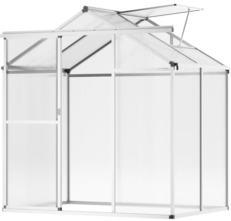 VEVOR Serre en Polycarbonate 184 x 126 x 193 cm avec Fenêtres de Ventilation Réglable, Style Pavillon avec Porte Coulissante, Kit en Aluminium pour Extérieur