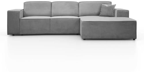 BEAUTY SOFA Pedro Ecksofa, Breite 267 cm, L Rechts, Velo 633, Hellgrau, Minimalistisches Design, Freistehend, Hochwertige Polsterung