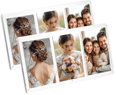 QUARKZMAN 2 cornici mini collage, 3 in 1, mini cornice portafoto da 2,1 x 3,4 pollici, 3 griglie, trasparente, mini cornice verticale per foto da 3 pollici, colore: trasparente