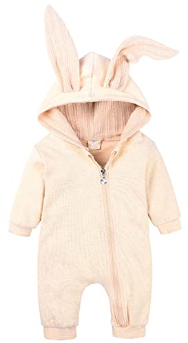 OBiQuzz – lekdräkt, barn-fast öra-baby-dragkedja-kläd-overall-kanin med huva flickor-lekdräkt, stickad overall baby