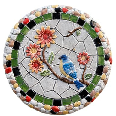 SBJKLYRN Pietra calpestabile da Giardino， Pietra for Sentiero Multicolore con Motivo a Libellula, Farfalla o Uccello, Pietra Rotonda for Sentiero/Patio(Bird)