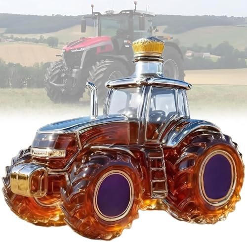 Semi lastbil glas whiskyflaska, halvlastbil traktor whiskyflaska – premium glaskaraff, gård och lastbil entusiast gåva, rolig hemma bar/mansgrotta dekor, fars dag/pensionspresent (gul)