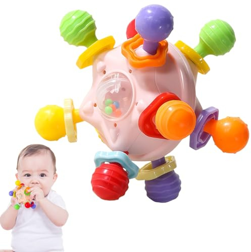 Teething Rattle Toy,QIANSSE Sensory Ball for Babies 0-12 Months Early Educational Teether and Rattle Ideal Teething Toys and Sensory Balls for Infants.