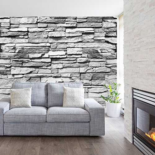 murimage Fototapete Stein 3D 274 x 254 cm inklusive Kleister Steinwand Schwarz Weiß Weiss Mauer Ziegel Tapete