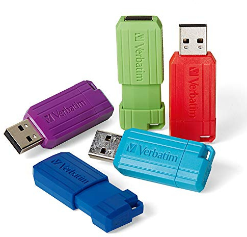Verbatim 16GB Pinstripe USB 2.0 Flash Drive Retractable Thumb Drive - 5 Pack Multicolor (Green, Blue, Red, Purple, Cyan)…