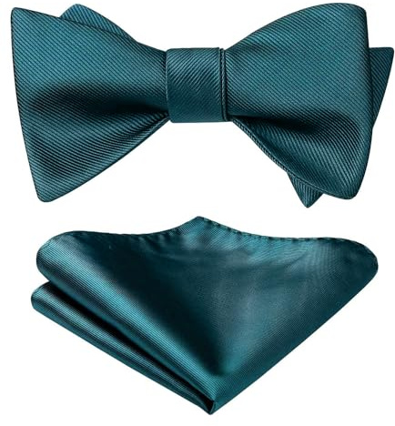 HISDERN Papillon Uomo Verde da Annodare con Fazzoletto Tinta unita Papillon Set Seta Elegante Originale per Festa Matrimonio Cerimonia