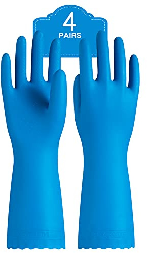 PACIFIC PPE 4 Pairs Reusable Dishwashing Cleaning Gloves with Latex Free, Cotton Lining, Kitchen Gloves, Blue, Medium