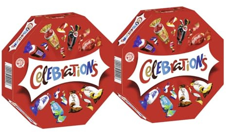 CELEBRATIONS Geschenkbox 2x 269g Geburtstag Weihnachten Keks mit Milchschokolade Mars Snickers Twix Bounty Milky Way Galaxy Caramel Maltesers Teasers