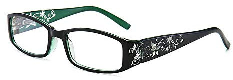 KoKoBin Damen Ultraleichte Lesebrille elegantes Anti-Blau-Licht mit Blumenspiegelfüßen kleine Lesebrille(Grün,+3.0)