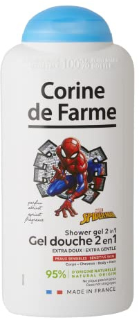 Corine de Farme - Gel Douche Extra-Doux Spiderman - Gel Lavant 2-En-1 Corps et Cheveux pour Enfant - Formule Peau Sensible, Clean Beauty, ne Pique pas les Yeux - Flacon Recyclable 300ml