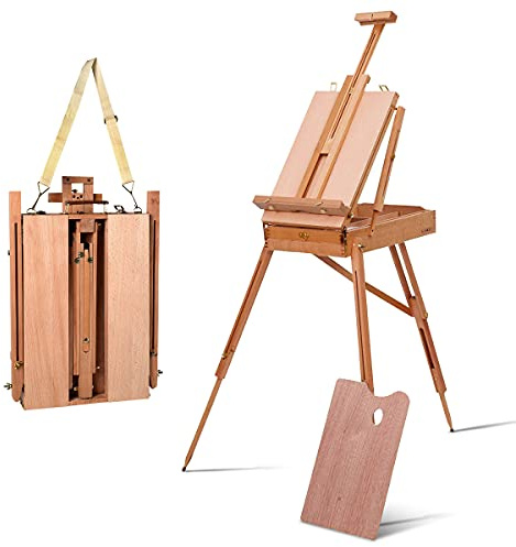 RELAX4LIFE Chevalet d'Artiste Trépied en Bois Massif Hauteur Réglable 114-183cm avec Tiroir et Sangle, Support de Chevalet Convertible en Boîte Portable pour Artiste, Étudiant et Débutant