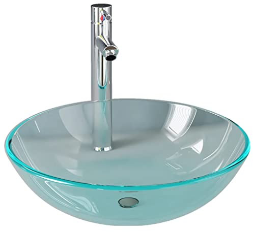 vidaXL Bathroom Sink with Tap and Push Drain Washroom Powder Room Furniture Wash Basin Sink Set Plumbing Fixture Clear Tempered Glass