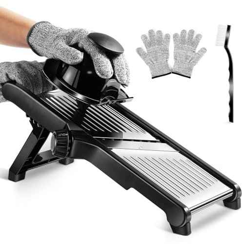 MASTERTOP Mandolina Vegetale Multifunzionale, Mandolina Giapponese Regolabile e Professionale in Acciaio Inox, Lame Affilate per Tagli di Spessori Multipli