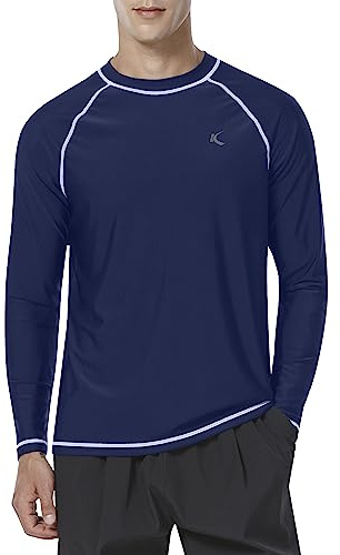 KPSUN Maillot de bain Rash Guard pour homme UPF 50+ T-shirt de natation Protection UV T-shirt à manches longues pour la plage et la pêche, Bleu marine, M