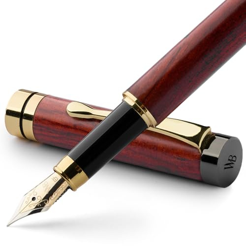 Wordsworth & Black Füllfederhalter-Set, Luxus-Bambusholz - Extrafeine Feder, Geschenketui; inklusive 6 Tintenpatronen, Tintenkonverter - Journaling, Kalligraphie; Zeichnen [Rosenholz]