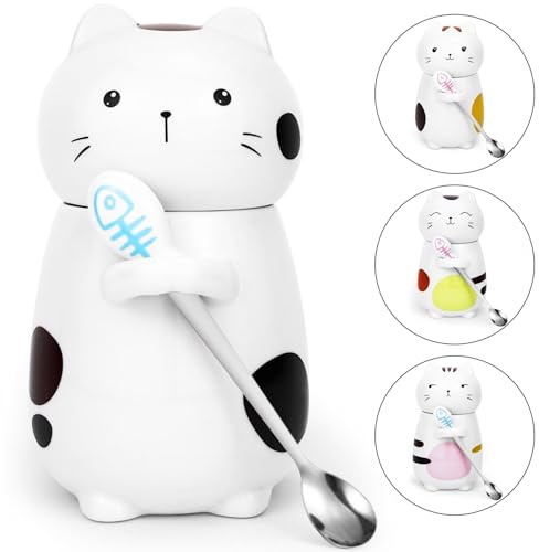 Disoza Kattmugg Med Lock Cat Mug 3d Kaffemugg 400 Ml Katt Dekoration Gåva Keramisk Te Mugg Med Sked Te Kaffe Julmugg Födelsedagspresent Till Kvinnor Flickvän Män Pojkvän Bror