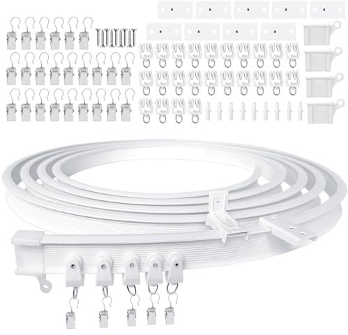 Ceiling Curtain Track, Curtain Rail 3M Bendable Curved Shower Rail Ceiling Wall Mount Heavy Duty Flexible Plastic Curtain Rails Track System for Bed Room Divider