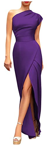 Robe De Soiree Femme,Robe De Cocktail Chic et élégant, Asymétrique éPaule Dénudée, sans Manches, Taille Haute, Fente sur Le Devant, Couleur Unie, Longue, Robe De Soirée pour Invités De Mariage