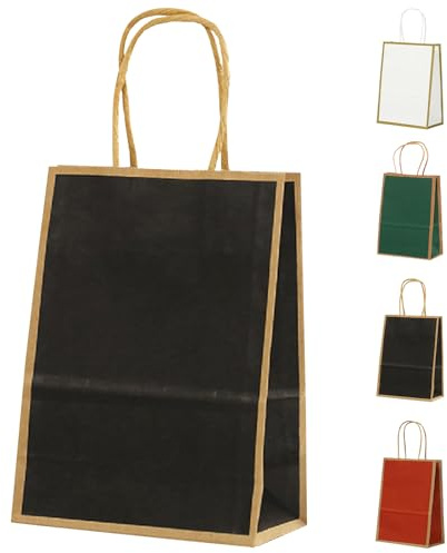 MORAINJAY Bolsas de Regalo de Papel Negro Con Marco Dorado - Estilo Ins, 15 x 8 x 21 cm, Con Asas - Para Fiestas, Dulces, Cumpleaños - 20 Unidades