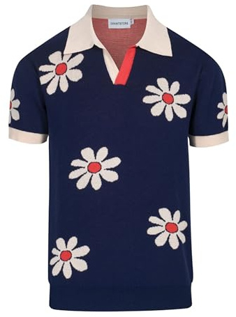 OXKnit Polo rétro à manches courtes pour homme - Style années 1960 - Tricoté - Décontracté - Coton - Pour l'été