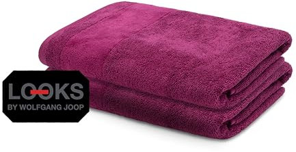 LOOKS BY WOLFGANG JOOP 2X Handtuch 50x100 cm – 100% Baumwolle Doppelpack Luxus Handtücher mit Aufhänger & Logostick, 2er Set Handtücher lila