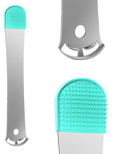 Tongue Scraper with Silicone Brush, 2-Layer Stainless Steel Tongue Scraper for Adults Metal Tongue Scrapers Cleaner, Effectively Removes Tongue Coating (Green)